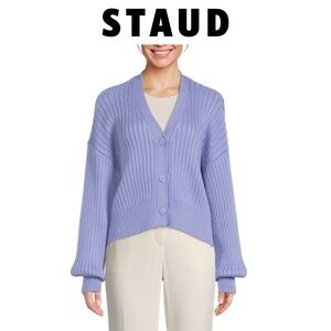 STAUD Eloise Ribbed Knit Cardigan in Lavender Purple